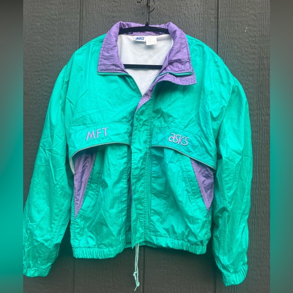 Asics Jackets & Blazers - 💜💚 Vintage ASICS 90s Windbreaker – Teal & Purple – Unisex M